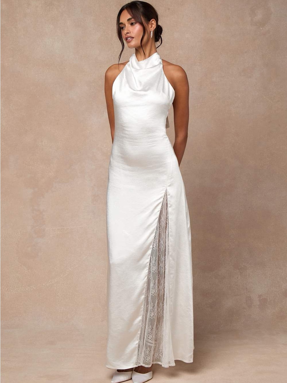 Lulus | Ivory Satin Lace Halter Maxi Dress | Womens | X-Small (Available in S, M, L)